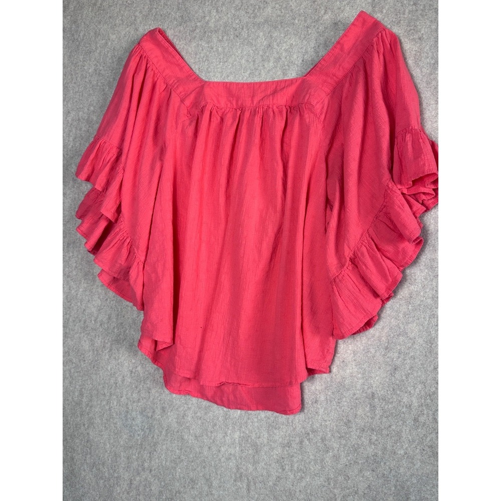 Off The Shoulder Flair Sleeve Blouse Coral 100% Cotton Women's 1X